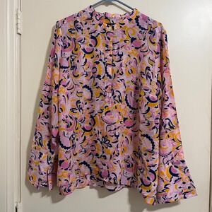 J. Crew Womens Silk Top Size XL Psychedelic Boho Hippie Artsy Indie Festival.